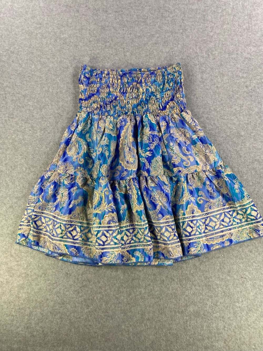Art Silk Paisley Print Smocked Tiered Mini Skirt